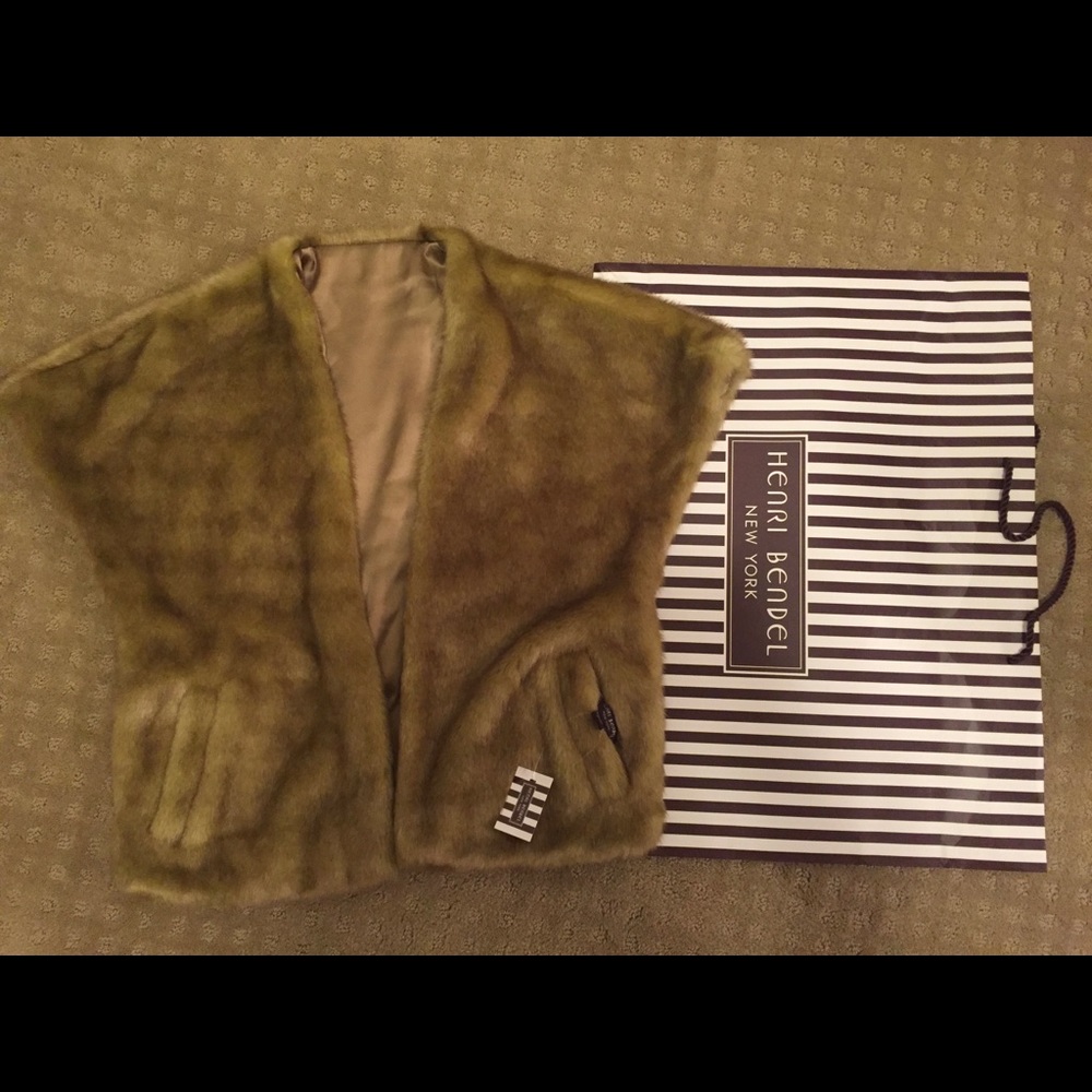 Henri Bendel Faux Fur Reversible Shrug Jacket Gold